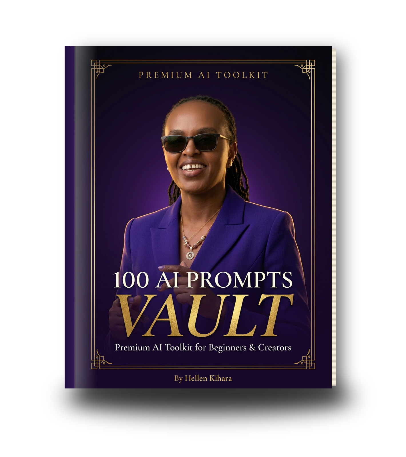 100 AI Prompts Vault — premium PDF cover featuring Hellen Kihara